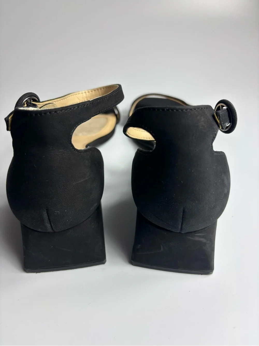 Alex Marie Black Nubuck Open Square Toe Block Heels Ankle Strap Women Size 9M